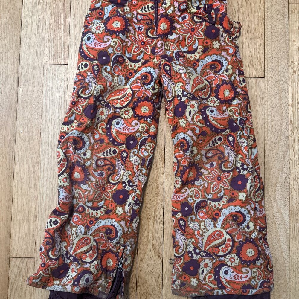 Girls Burton Small 6/7 Orange Paisley Skiing Snowboarding Pants